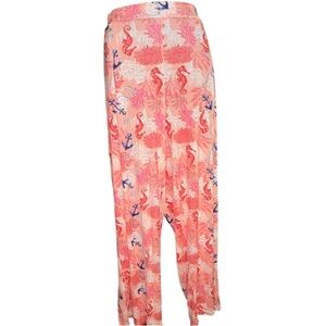 Yarn & Sea pants vibrant pink pattern with seahorses coral designs large